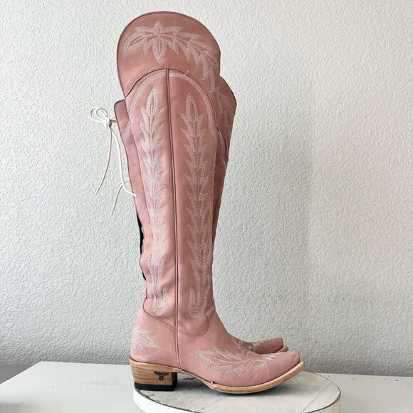 Lane LEXINGTON Over the Knee Womens Cowboy Boots 6 Pink Western Cowgirl Lace up - Picture 2 of 15